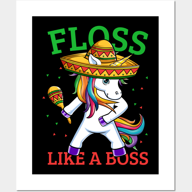 Floss Like A Boss Unicorn Sombrero Flossing Dance Wall Art by HCMGift